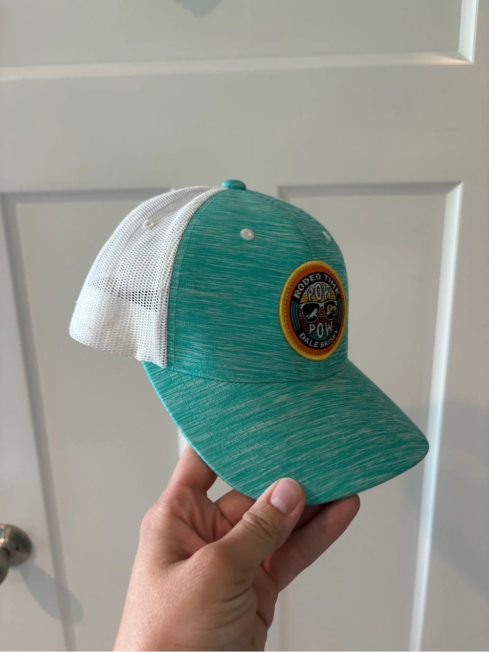 Dale Brisby Teal and White Mesh Snap Back.